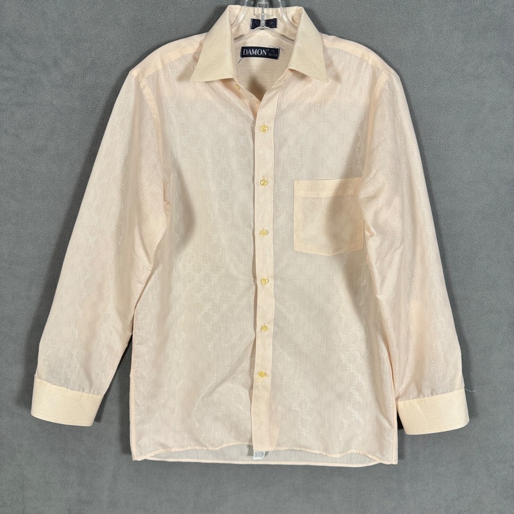 Vintage Damon Silcron Dress Shirt Mens 15 32/22 Pink Reflective Club Disco
